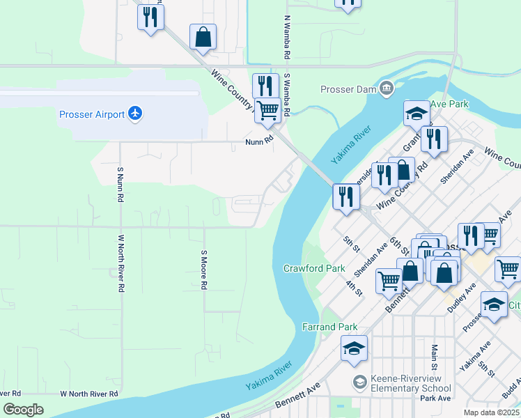 map of restaurants, bars, coffee shops, grocery stores, and more near 137904 West North River Road in Prosser