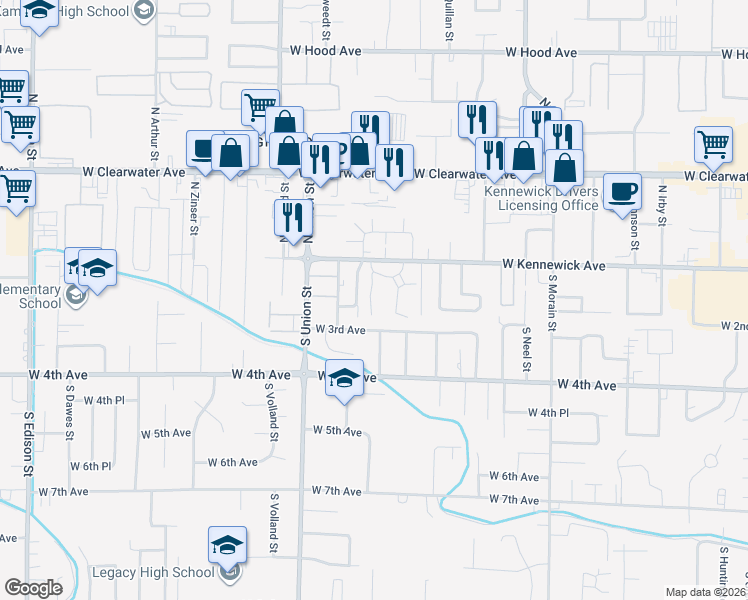 map of restaurants, bars, coffee shops, grocery stores, and more near 4203 West Kennewick Avenue in Kennewick