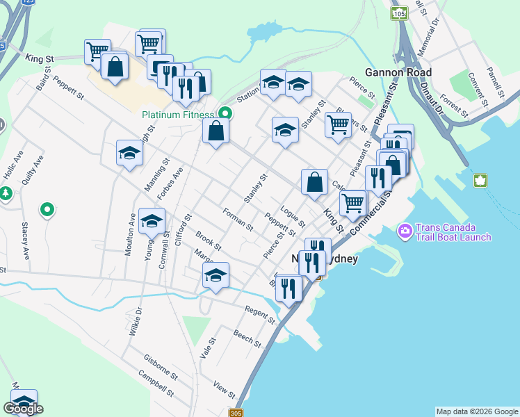 map of restaurants, bars, coffee shops, grocery stores, and more near in North Sydney