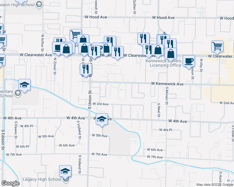 map of restaurants, bars, coffee shops, grocery stores, and more near 4203 West Kennewick Avenue in Kennewick
