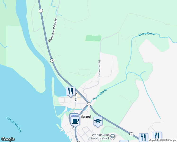 map of restaurants, bars, coffee shops, grocery stores, and more near 1-23 Cedar Ln in Cathlamet