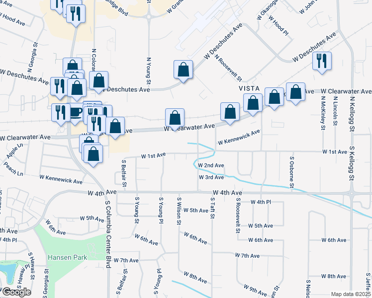 map of restaurants, bars, coffee shops, grocery stores, and more near 7024 W 1st Ave in Kennewick