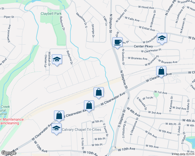 map of restaurants, bars, coffee shops, grocery stores, and more near 9228 W Clearwater Ave in Kennewick