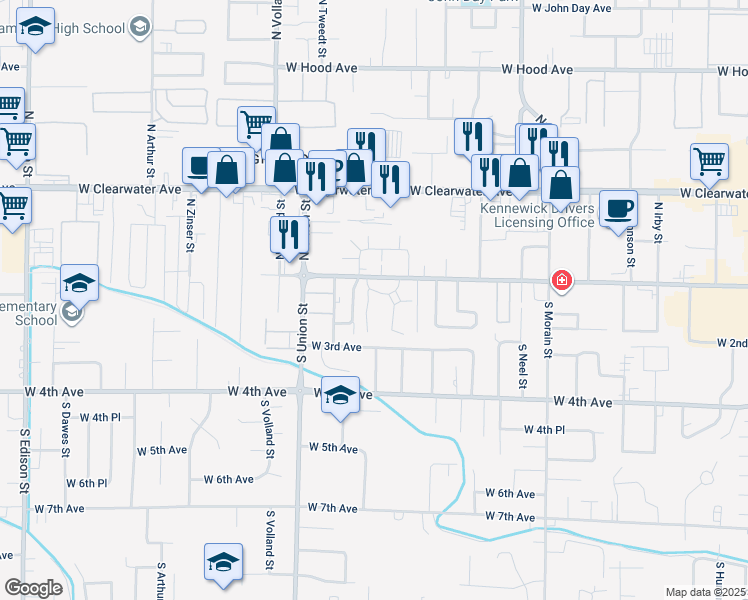 map of restaurants, bars, coffee shops, grocery stores, and more near 4203 West Kennewick Avenue in Kennewick