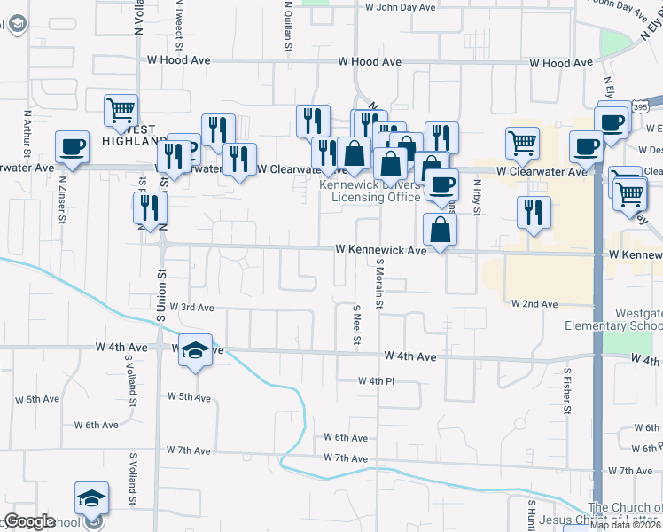 map of restaurants, bars, coffee shops, grocery stores, and more near 3703 West Kennewick Avenue in Kennewick