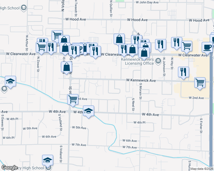 map of restaurants, bars, coffee shops, grocery stores, and more near 4105 1/2 West Kennewick Avenue in Kennewick