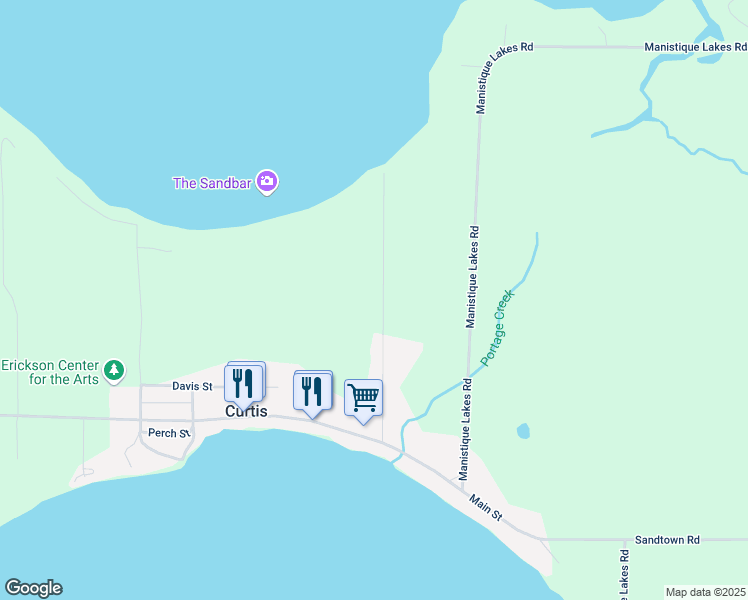 map of restaurants, bars, coffee shops, grocery stores, and more near N9308 Strawe Road in Curtis