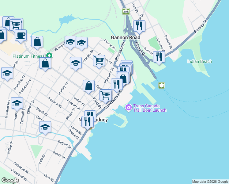 map of restaurants, bars, coffee shops, grocery stores, and more near 10 Merritt Lane in North Sydney
