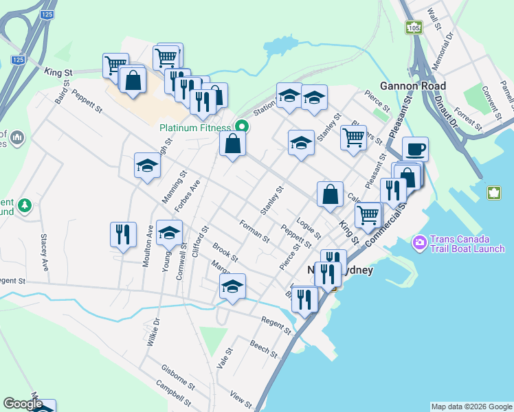 map of restaurants, bars, coffee shops, grocery stores, and more near 69 Peppett Street in North Sydney