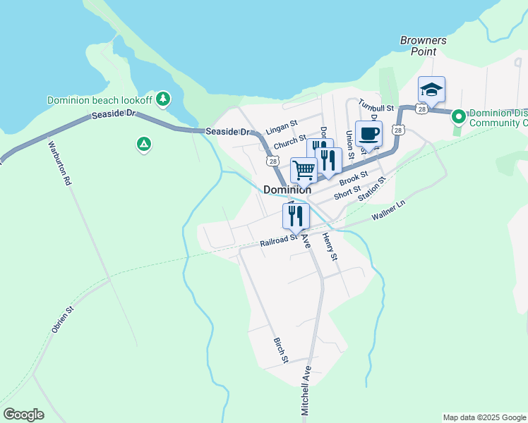 map of restaurants, bars, coffee shops, grocery stores, and more near 5 Peoriville Street in Dominion