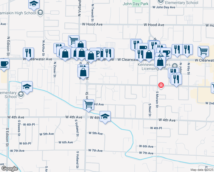 map of restaurants, bars, coffee shops, grocery stores, and more near 4203 West Kennewick Avenue in Kennewick