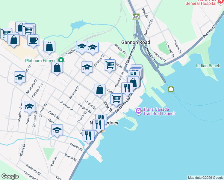 map of restaurants, bars, coffee shops, grocery stores, and more near 72 Pleasant Street in Sydney