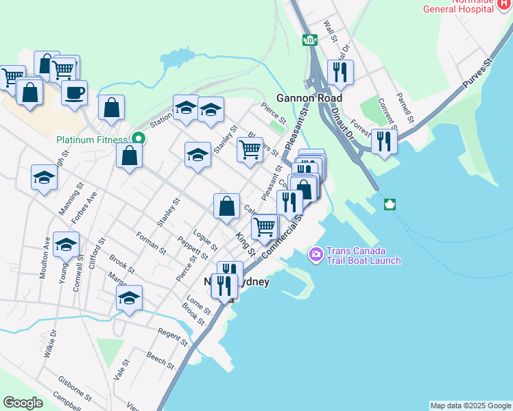 map of restaurants, bars, coffee shops, grocery stores, and more near 72 Pleasant Street in Sydney