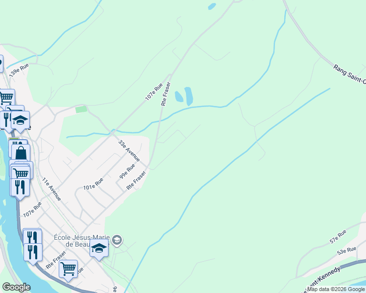 map of restaurants, bars, coffee shops, grocery stores, and more near 221 93e Rue in Beauceville