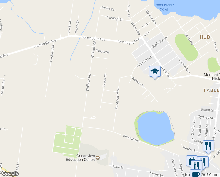 map of restaurants, bars, coffee shops, grocery stores, and more near 18 Bower Street in Glace Bay