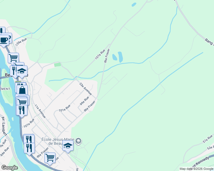 map of restaurants, bars, coffee shops, grocery stores, and more near 253 97e Rue in Beauceville