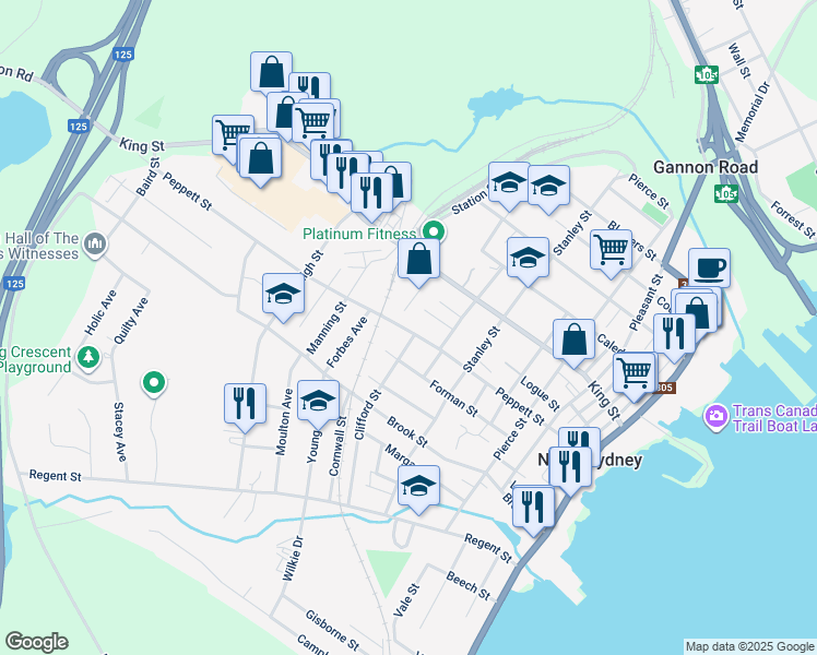 map of restaurants, bars, coffee shops, grocery stores, and more near 99 Peppett Street in North Sydney