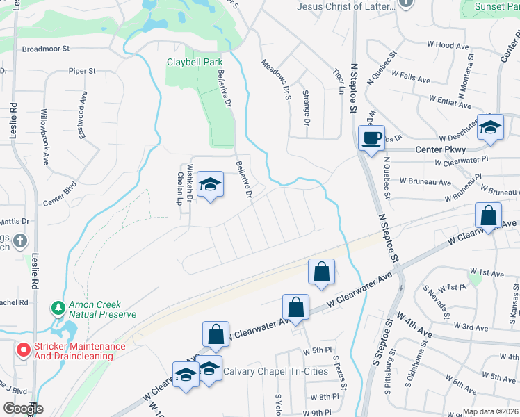 map of restaurants, bars, coffee shops, grocery stores, and more near 2908 Bellerive Drive in Richland