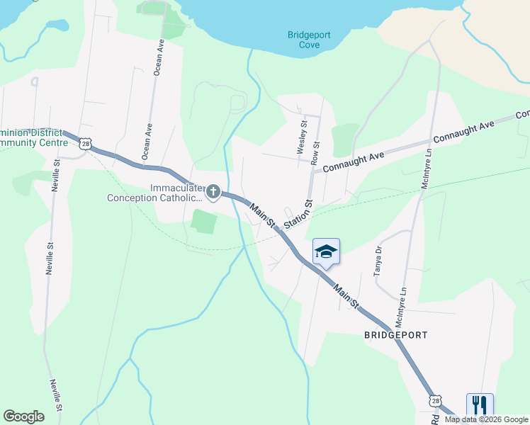 map of restaurants, bars, coffee shops, grocery stores, and more near 1334 Main Street in Glace Bay