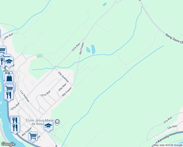 map of restaurants, bars, coffee shops, grocery stores, and more near 225 93e Rue in Beauceville