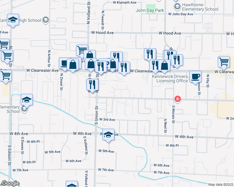 map of restaurants, bars, coffee shops, grocery stores, and more near 4115 West Albany Avenue in Kennewick