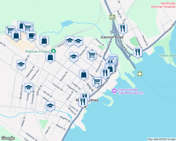 map of restaurants, bars, coffee shops, grocery stores, and more near in North Sydney