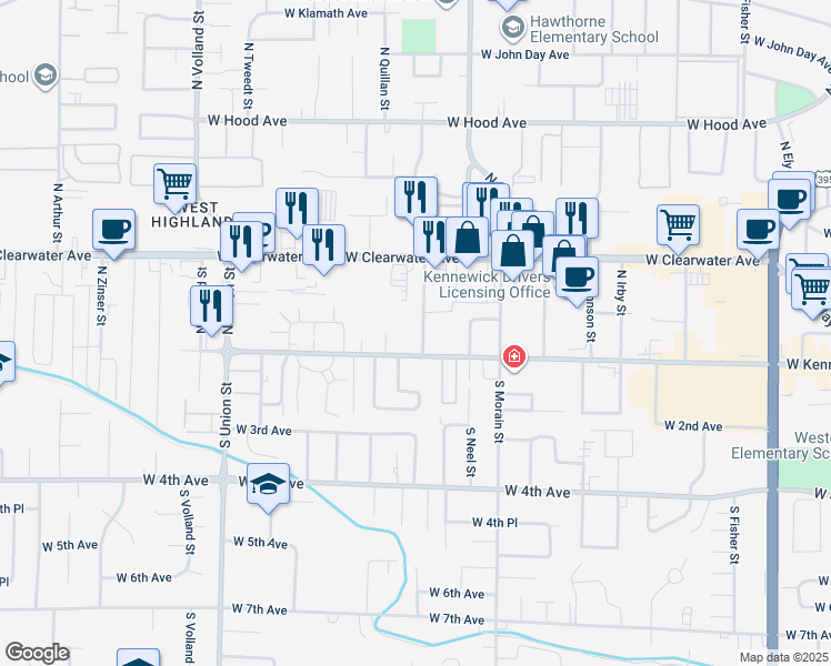 map of restaurants, bars, coffee shops, grocery stores, and more near 3826 West Kennewick Avenue in Kennewick