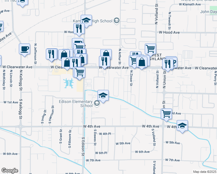 map of restaurants, bars, coffee shops, grocery stores, and more near 5031 West Clearwater Avenue in Kennewick