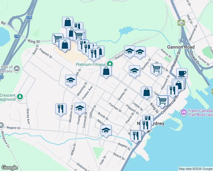 map of restaurants, bars, coffee shops, grocery stores, and more near 18 Minto Street in North Sydney