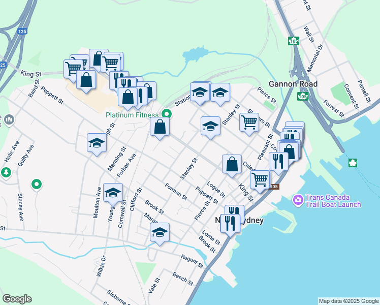 map of restaurants, bars, coffee shops, grocery stores, and more near in North Sydney