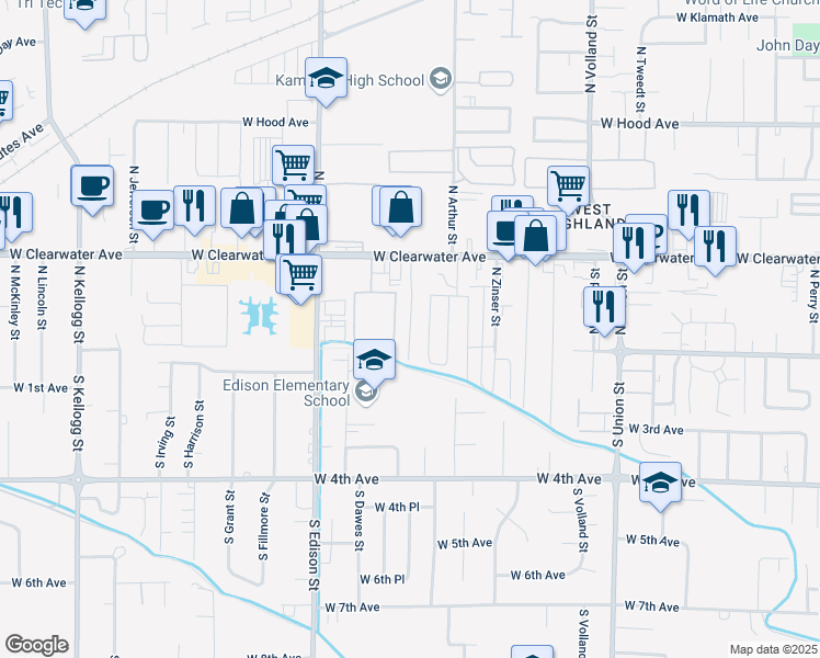 map of restaurants, bars, coffee shops, grocery stores, and more near 5031 West Clearwater Avenue in Kennewick