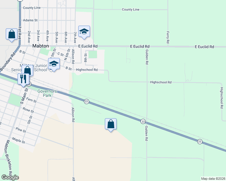 map of restaurants, bars, coffee shops, grocery stores, and more near 380 Highschool Road in Mabton