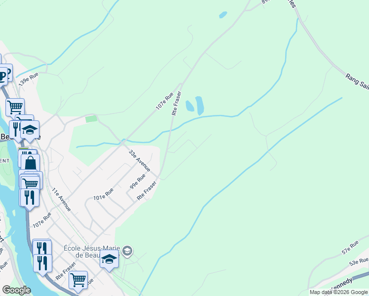 map of restaurants, bars, coffee shops, grocery stores, and more near 237 97e Rue in Beauceville