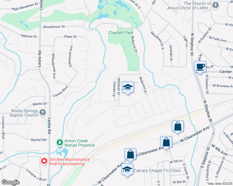map of restaurants, bars, coffee shops, grocery stores, and more near 356 Wishkah Drive in Richland