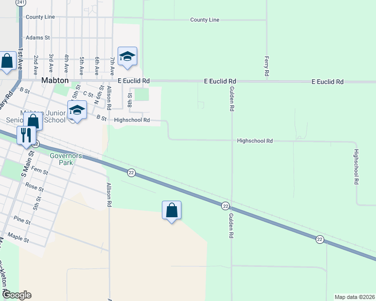 map of restaurants, bars, coffee shops, grocery stores, and more near 380 Highschool Road in Mabton