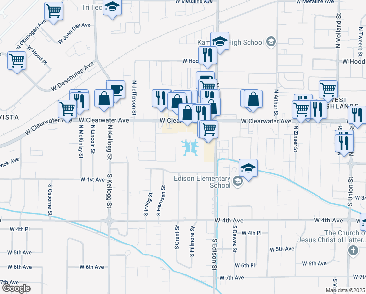 map of restaurants, bars, coffee shops, grocery stores, and more near 5225 West Clearwater Avenue in Kennewick
