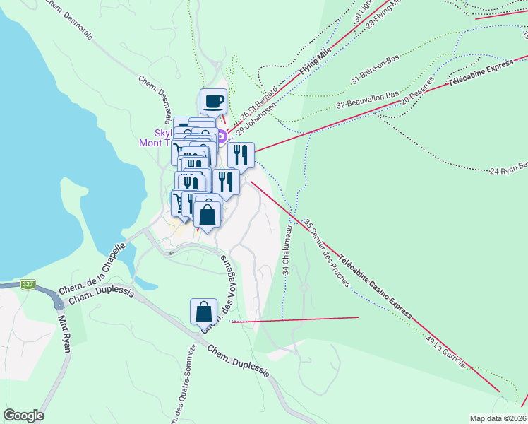 map of restaurants, bars, coffee shops, grocery stores, and more near 172 Chemin au Pied de la Montagne in Mont-Tremblant