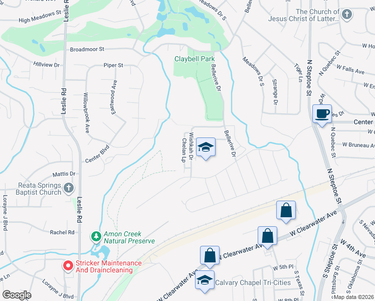 map of restaurants, bars, coffee shops, grocery stores, and more near 356 Wishkah Drive in Richland
