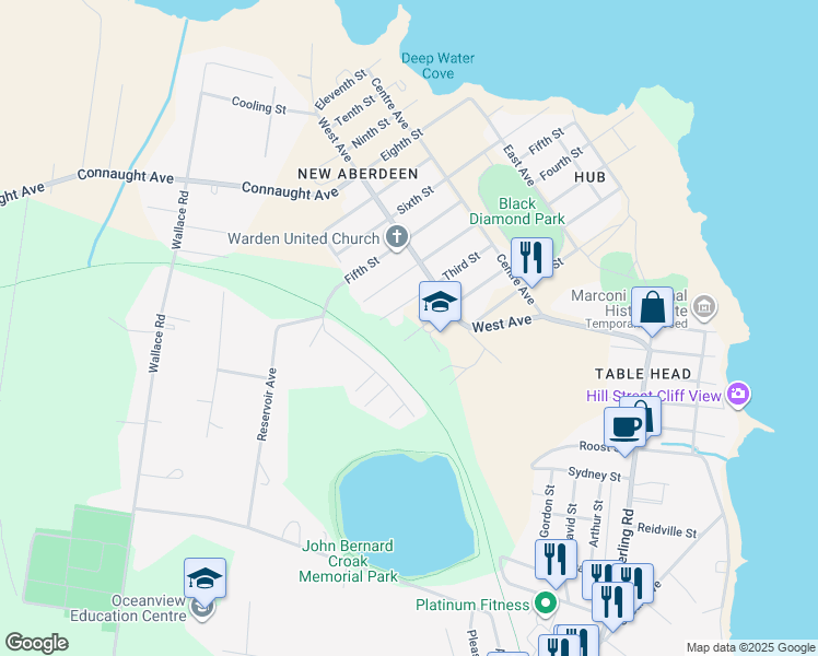 map of restaurants, bars, coffee shops, grocery stores, and more near 5 Second Street in Glace Bay