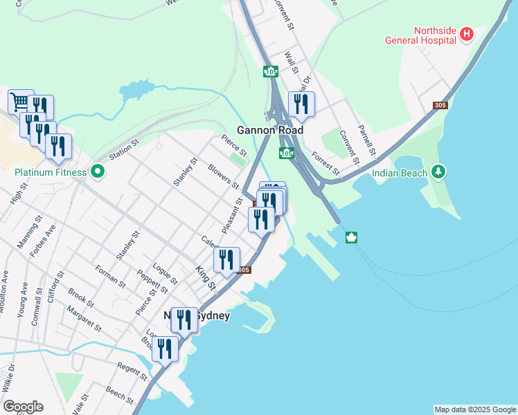 map of restaurants, bars, coffee shops, grocery stores, and more near 15 Prince Street in North Sydney