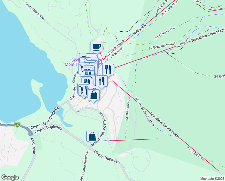 map of restaurants, bars, coffee shops, grocery stores, and more near 141 Chemin au Pied de la Montagne in Mont-Tremblant