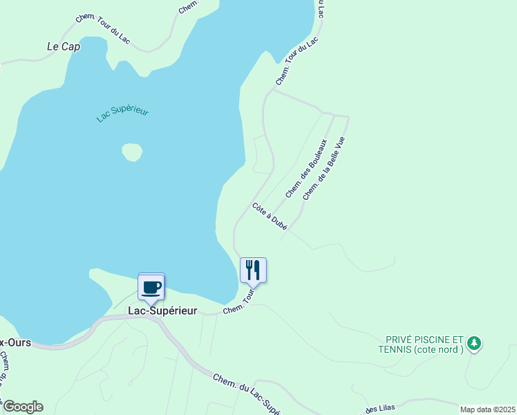 map of restaurants, bars, coffee shops, grocery stores, and more near 42 Côte à Dubé in Lac-Supérieur