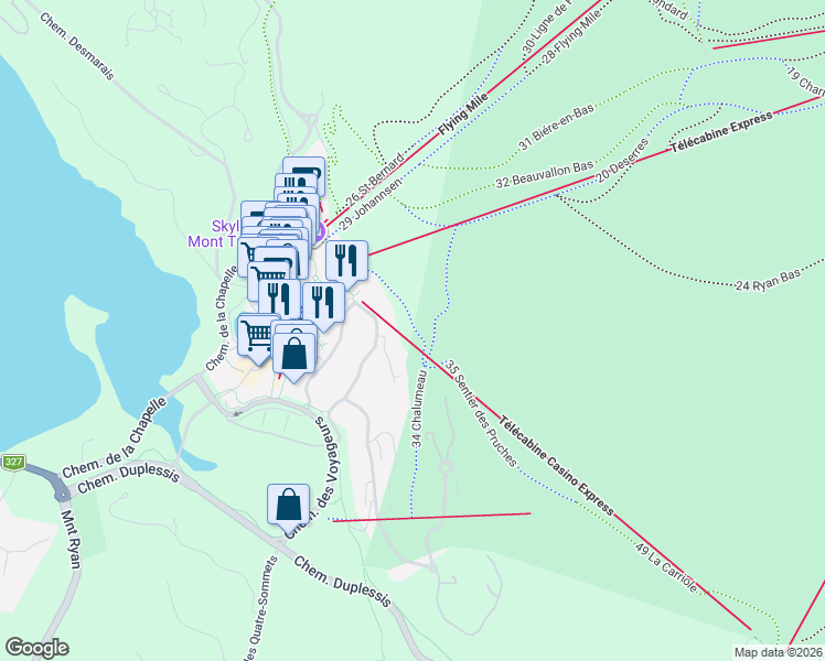 map of restaurants, bars, coffee shops, grocery stores, and more near 134 Chemin de la Forêt in Mont-Tremblant