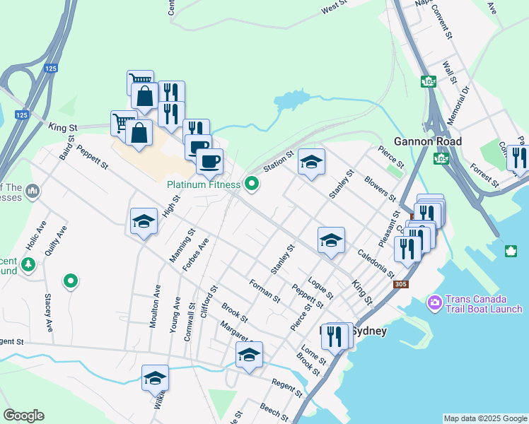 map of restaurants, bars, coffee shops, grocery stores, and more near 81 King Street in North Sydney