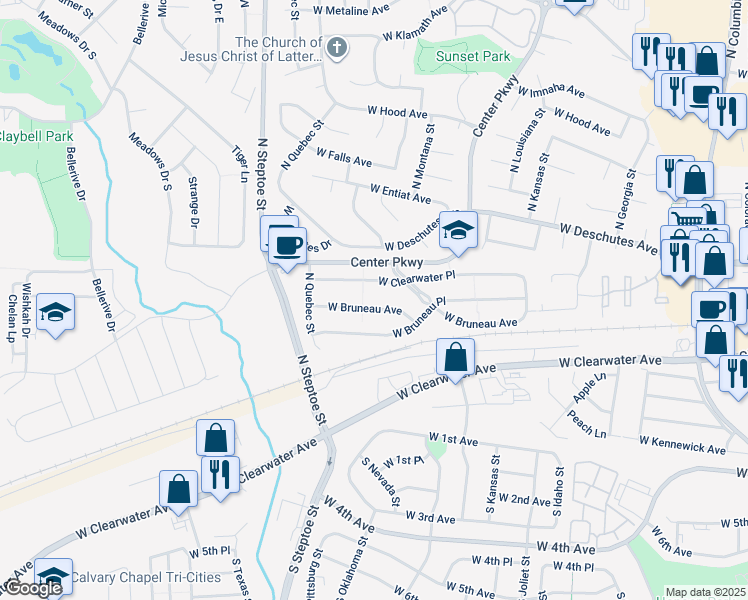 map of restaurants, bars, coffee shops, grocery stores, and more near 8712 West Bruneau Avenue in Kennewick
