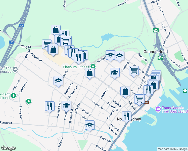 map of restaurants, bars, coffee shops, grocery stores, and more near 81 King St in North Sydney