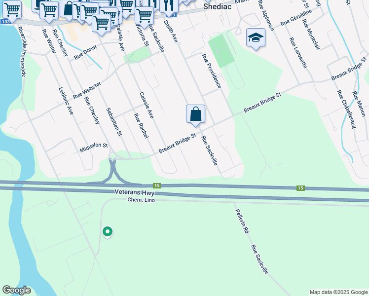 map of restaurants, bars, coffee shops, grocery stores, and more near 2 Rue LaForge Street in Shediac