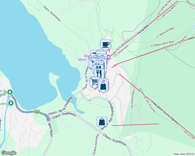 map of restaurants, bars, coffee shops, grocery stores, and more near 116 Chemin de Kandahar in Mont-Tremblant