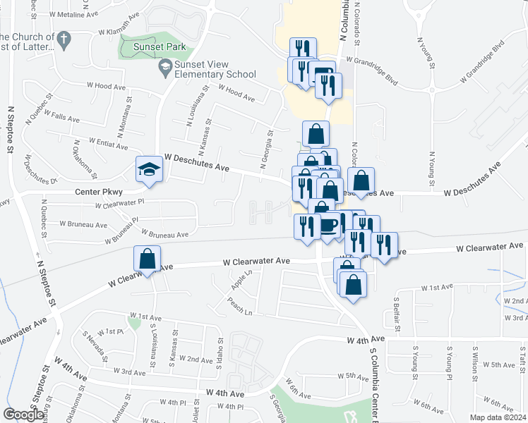 map of restaurants, bars, coffee shops, grocery stores, and more near 7803 West Deschutes Avenue in Kennewick