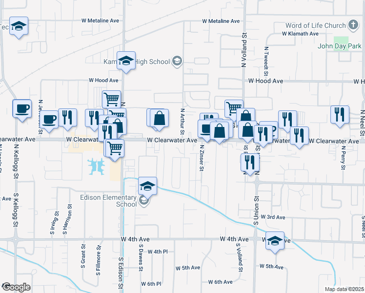 map of restaurants, bars, coffee shops, grocery stores, and more near 4901 West Clearwater Avenue in Kennewick